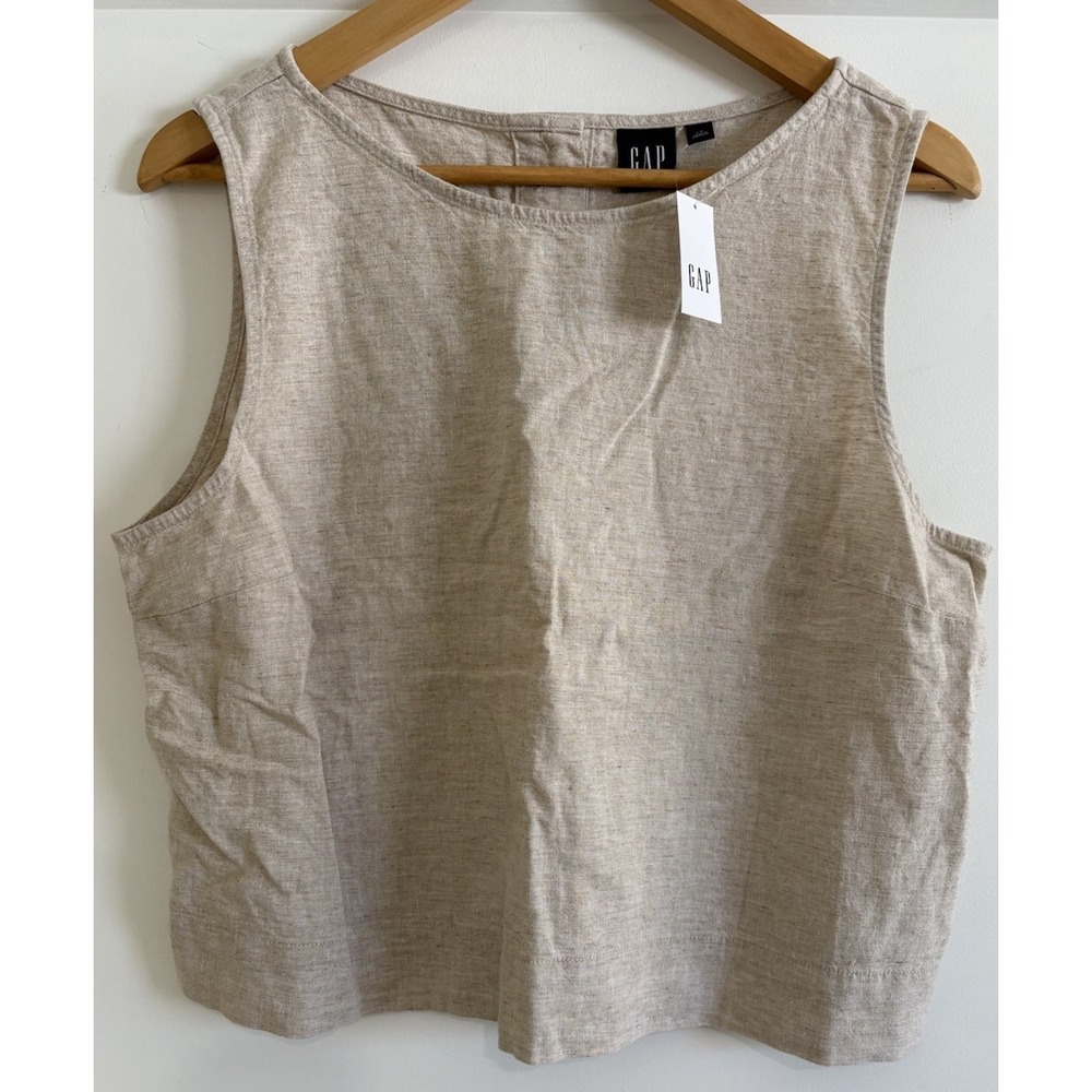 GAP NWT Linen Crop Tank Top L Large Beige Flax Boho Minimalist Shell Blouse New